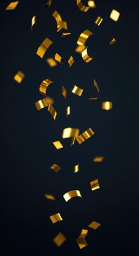 Elegant golden confetti falling against a dark background creating a shimmering festive atmosphere for luxury celebration events and parties, bright, texture, birthday