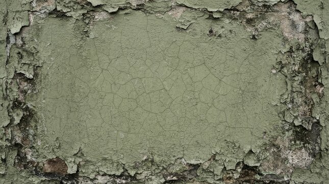 Close Up Textured Green Peeling Paint Cracked Wall Surface