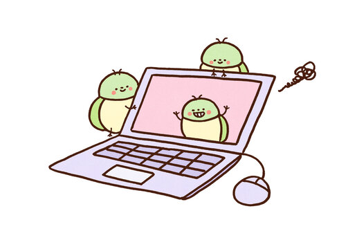 Laptop computer bugging out invaded by cute bugs, computer bug IT term or system error concept