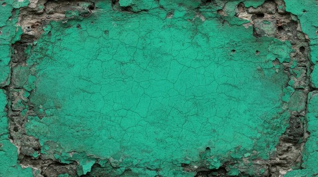 Cracked green paint texture on weathered wall background