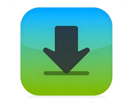 Thick black download arrow on vibrant gradient square.