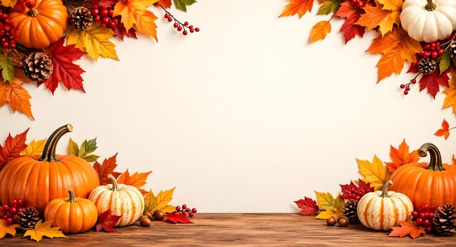 A festive thanksgiving backdrop an autumnal archway of vibrant fall foliage pumpkins and gourds creating a warm and welcoming