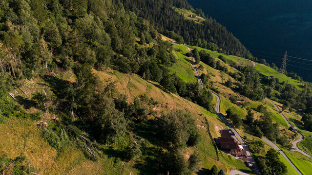 Village landscape with alps mountains 