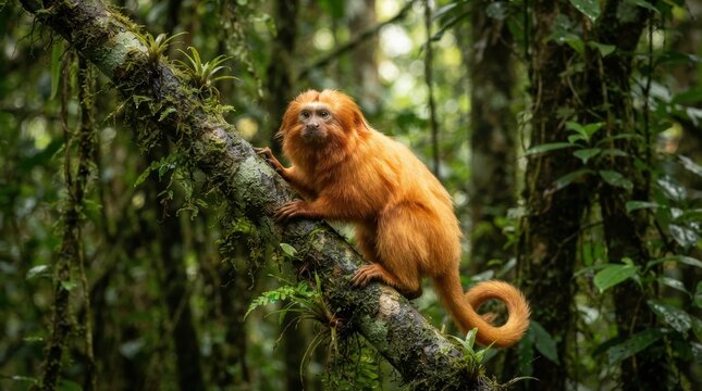 Golden lion tamarin climbing branch