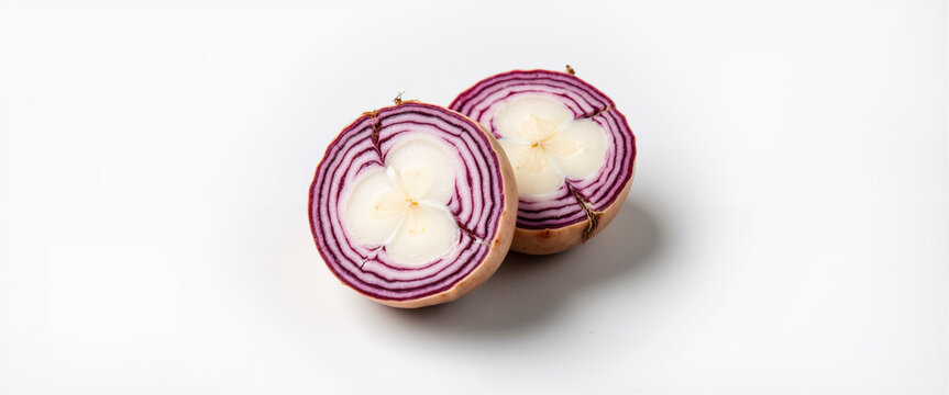 Cut root vegetable with colored top isolated on white for recipe blogs, ingredient databases, nutrition guides, culinary education, grocery store marketing, and healthy diet articles