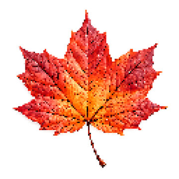 Pixelated autumn maple leaf, isolated on transparent background