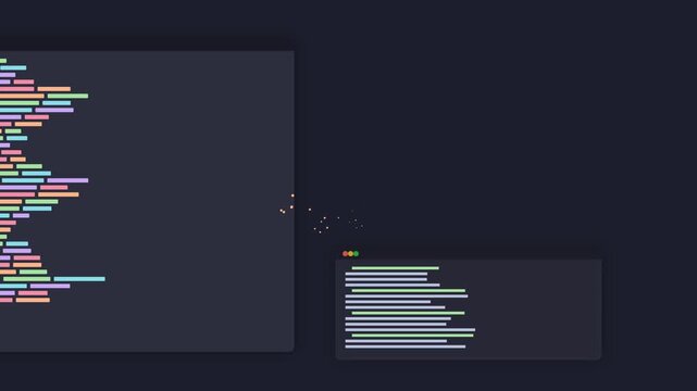 Software Development Workflow Animation with Programming Code and User Interface