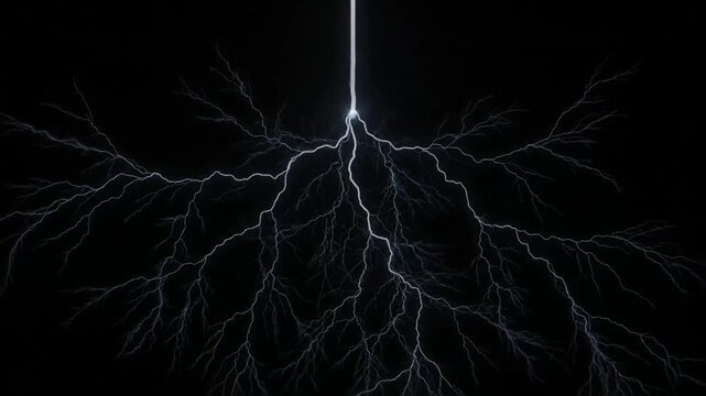Powerful lightning strike discharge realistic electric storm effect on dark sky background for visual effects