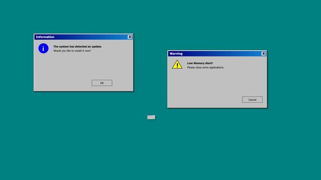 Retro Computer System Notification Pop Up Windows Animation