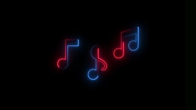  glowing neon line music icon. music icon animation on black background. Neon line music icon sat animation.