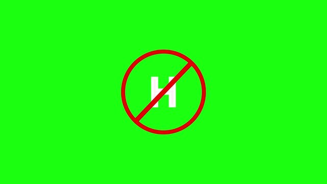 No h sign symbol animation, prohibited temperature warning red circle slash on black background. Caution Alert & Compliance Awareness Motion Graphic on Dark Background"