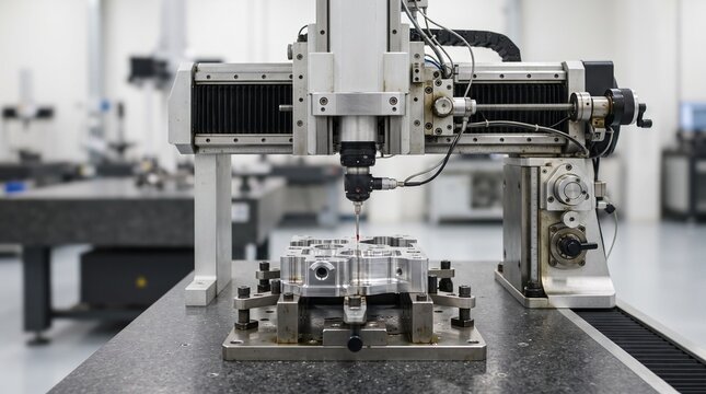 Cnc coordinate measuring machine precise metal parts inspection lab technology quality control.