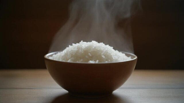 Freshly cooked rice bowl Steam rising from fresh rice