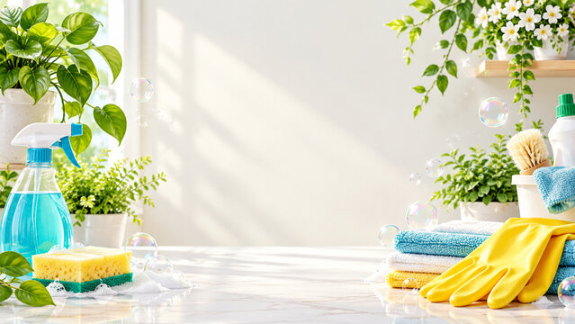 cleaning table with cleaning products