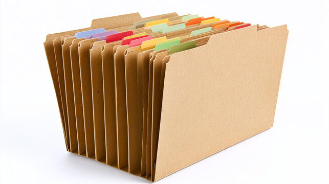 Expanding File Folder with Colorful Tabs: A beige expanding file folder with colorful, alphabetically labeled tabs stands ready to organize documents, promising efficient record-keeping.