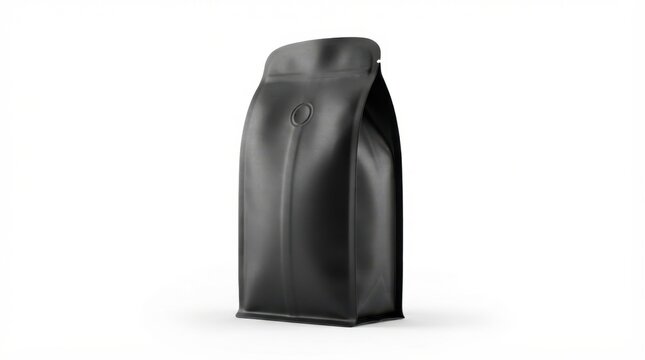 A minimalist matte black coffee bean bag mockup on a white background