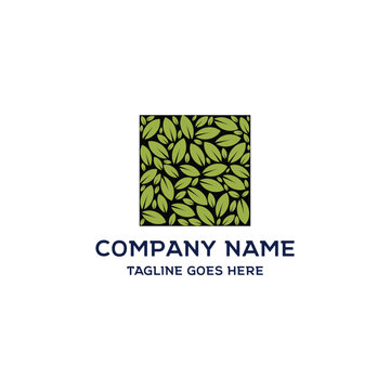 Vintage Geometric Green Leaf Box Nature Logo Vector