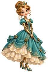 Obraz premium Elegant Royal Princess In Teal Turquoise Embroidered Gown Clipart