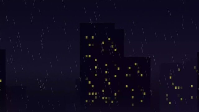 Pixel art city skyline with glowing windows under a starry night