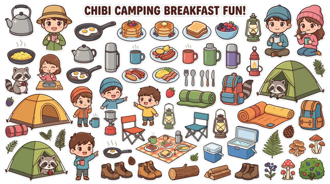 Camping Family Breakfast Fun with Cooking.