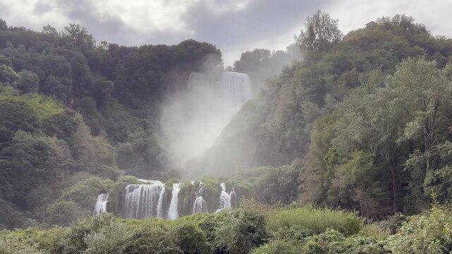 Marmore Falls is a tiered, man-made waterfall in Italy, created by the Roman in 271 BC. At 165 m fall, It is the largest man-made waterfall in the world. It is located about 8 km from Terni, Italy