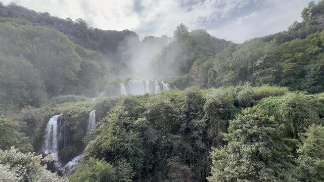 Marmore Falls is a tiered, man-made waterfall in Italy, created by the Roman in 271 BC. At 165 m fall, It is the largest man-made waterfall in the world. It is located about 8 km from Terni, Italy