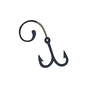 Black Metal Double Fishing Hook Vector Icon