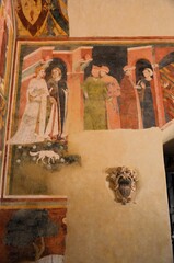 Obraz premium San Gimignano, Italy 03.04.2020: The bride led to the groom's house, fresco in the Chamber of the Podestà