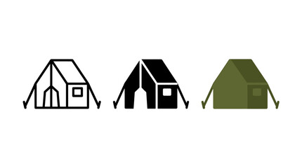 Military tent icon vector set with outline glyph and flat color variants © Al Rafi