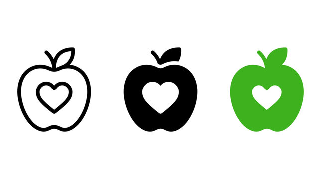 Nutritionist icon design set featuring healthy apple fruits with heart shape