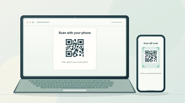 Passwordless passkey authentication using a QR code and fingerprint scan for secure website sign in via smartphone
