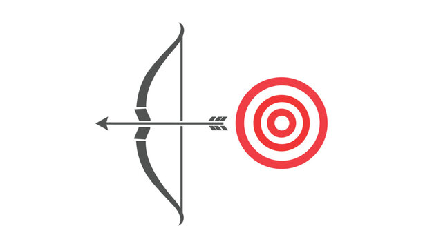 Archery bow and arrow aiming at a red target icon vector
