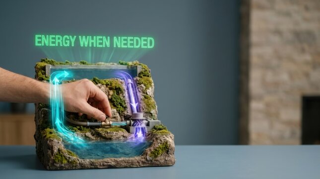 Innovative eco-friendly miniature water fountain with moss covered rocks and colorful LED lighting for decorative sustainable energy display