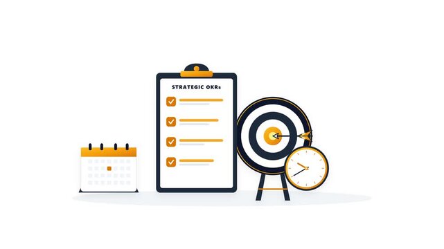 Professional business clipboard with target and calendar icons, concept for strategic planning and time management, ideal for corporate productivity reports, project organization and successful goal