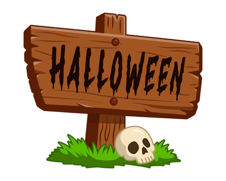 Vector illustration of Halloween Wooden Sign on transparent background