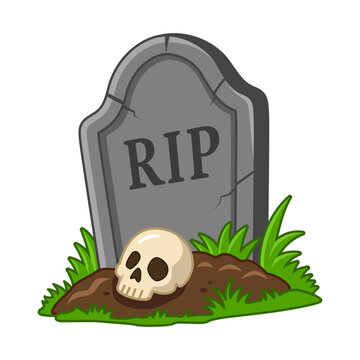 Vector illustration of Grave Stone with Skull on transparent background
