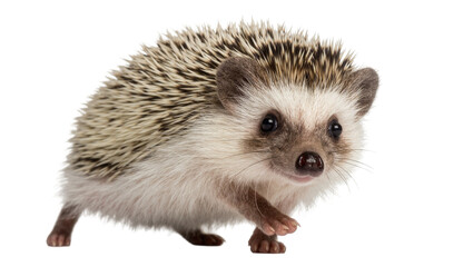Small African pygmy hedgehog with spiky quills, isolated on transparent background © pixter