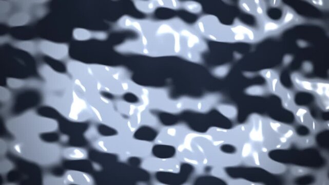 Liquid chrome effect with flowing metallic fluid and reflections in abstract dark blue and silver tones
