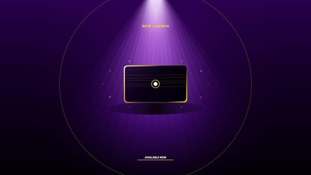 Elegant dark backdrop with a spotlight on a rectangular object with a golden frame, suggesting a premium or exclusive reveal