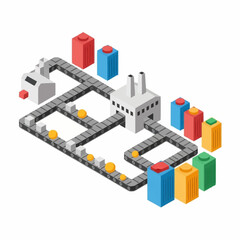 Obraz premium Colorful Lego Factory Assembly Line Model.
