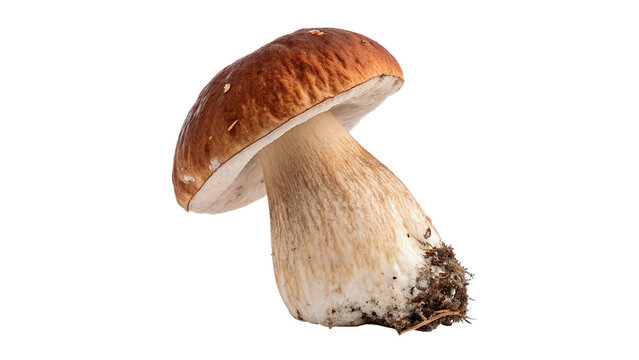 Single fresh wild porcini mushroom isolated on transparent background
