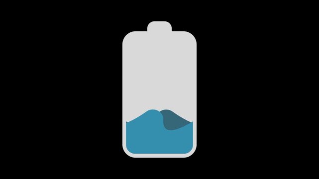 animated battery charging with blue liquid wave flat design vector for ui design