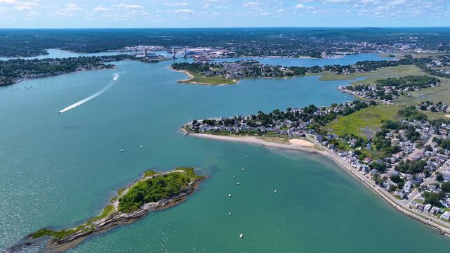 Germantown and Town River Bay aerial view in city of Quincy, Massachusetts MA, USA. 