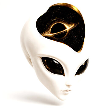 White Alien Head with a Glowing Golden Black Hole Inside