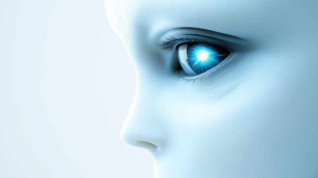 Mysterious Alien Profile with a Glowing Blue Eye and Copy Space