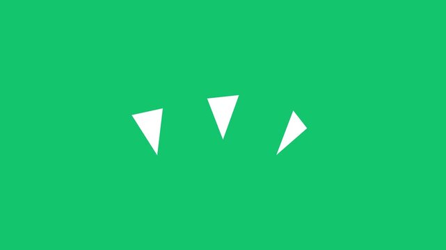 Three white geometric triangle elements move on a green screen, creating a clean animated overlay for chroma key compositing, video editing, transitions, titles and digital design.
