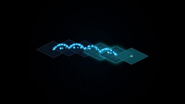 Abstract Digital Data Flow Moving Across Isometric Grid Blocks in a Seamless Looping Animation