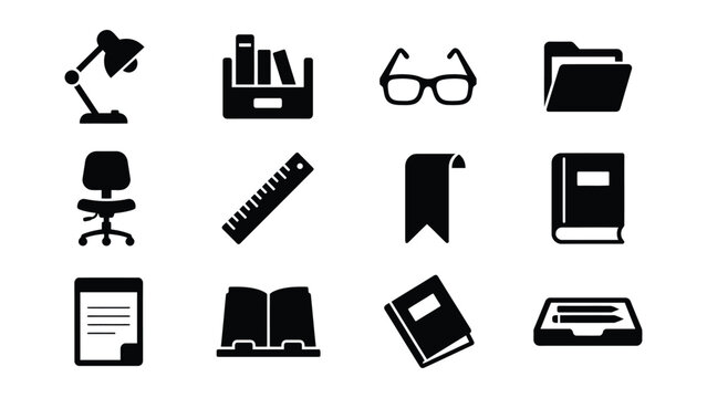 Set of flat style icons representing school and study essential items