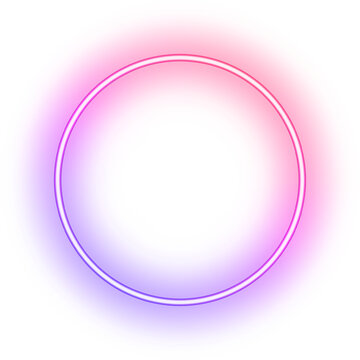 Neon round purple red gradient glowing frame on white background. Colorful fluorescent border.