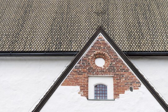 Roof with wooden shingles, brick gable, cathedral, bishop's church of the Swedish-speaking Evangelical Lutheran diocese of Borg&aring;, Porvoo, Finland